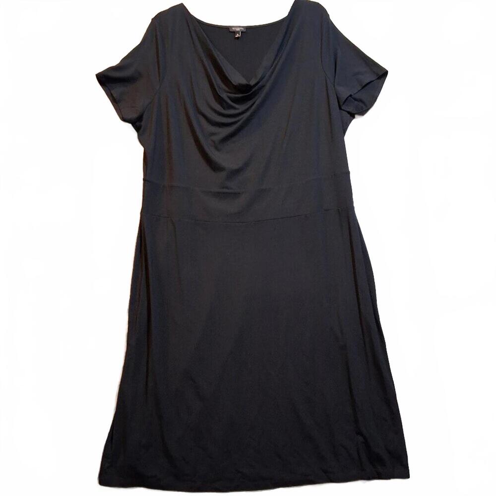 Talbots Woman 1X Black Cowl Neck Empire Waist Short Sleeve Midi Dress LBD